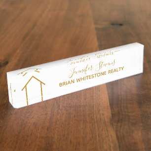 Placa De Nombre Real Estate Company Agent Personalizado Moda Gold