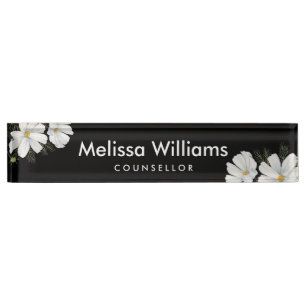 Placa De Nombre Recubrimiento botánico de las flores de cosmos bla