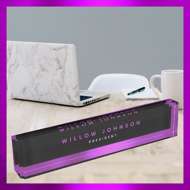 Placa De Nombre Regalo comercial Metallic Purple Classy Executive (Metallic Purple Classy Executive Business Gift Desk Name Plate)