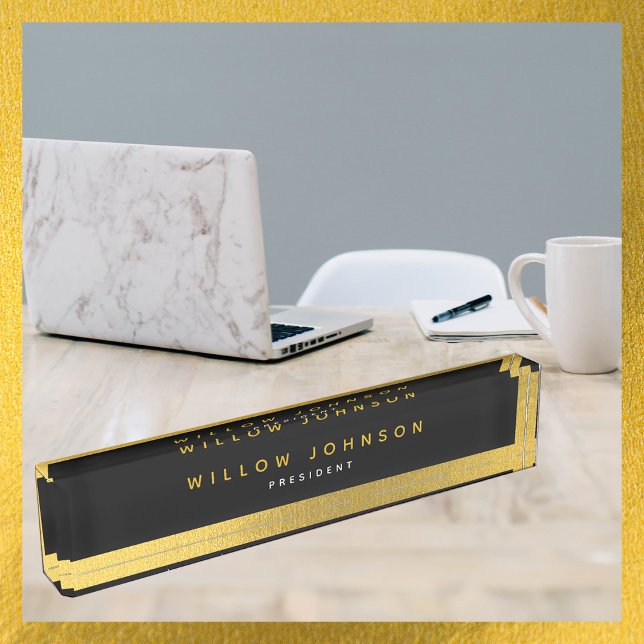Placa De Nombre Regalo de negocios de lujo Black Gold Classy Execu (Luxury Black Gold Classy Executive Business Gift Desk Name Plate)