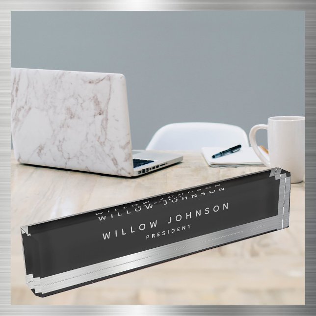 Placa De Nombre Regalo de negocios de lujo Silver (Luxury Silver Gold Classy Executive Business Gift Desk Name Plate)
