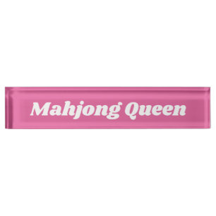 Placa De Nombre Reina Mahjong en rosa brillante