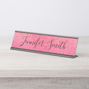 Placa De Nombre Relieve metalizado de imitación rosa de coral Text