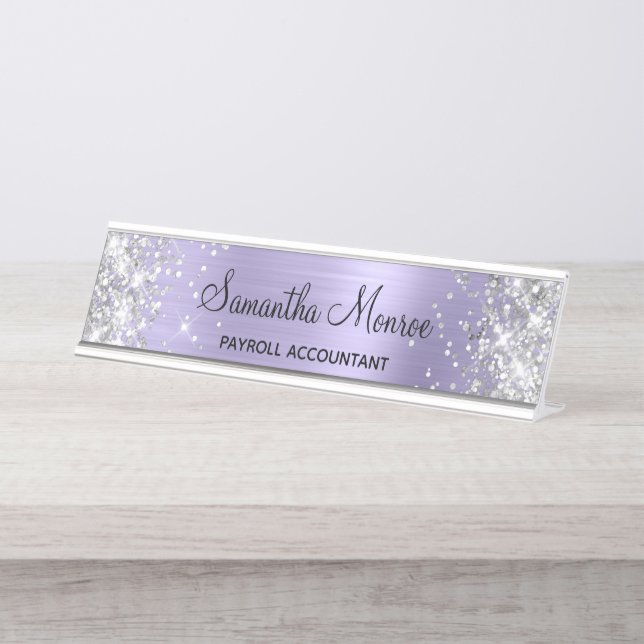 Placa De Nombre Relieve metalizado de lavanda pálida Purpurina de  (Anverso)