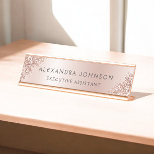 Placa De Nombre Relieve metalizado de oro rosa Relieve m