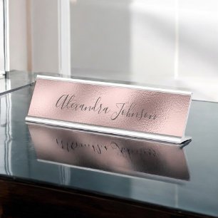 Placa De Nombre Relieve metalizado de oro rosa           Relieve m