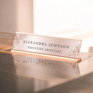 Placa De Nombre Relieve metalizado de oro rosa Relieve m