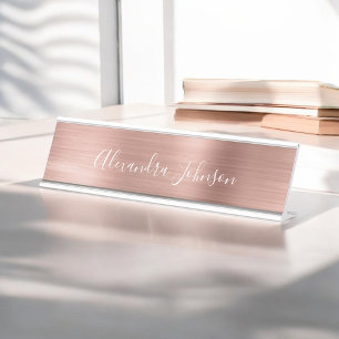 Placa De Nombre Relieve metalizado de oro rosa           Relieve m
