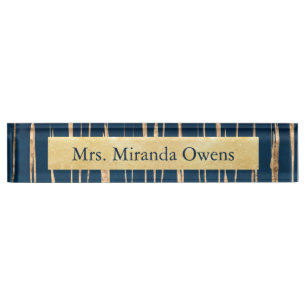 Placa De Nombre Relieve metalizado dorado azul y falso elegante