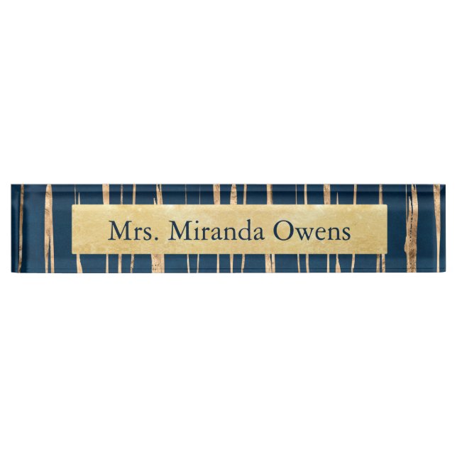 Placa De Nombre Relieve metalizado dorado elegante azul y falso (Anverso)