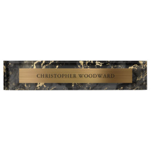 Placa De Nombre Relieve metalizado dorado elegante y moderno de má