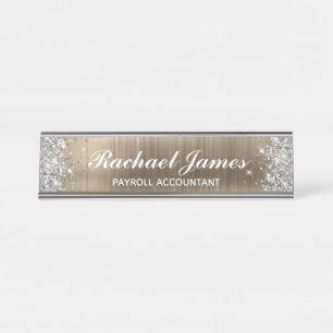Placa De Nombre Relieve metalizado dorado Faux Purpurina Plata Clá