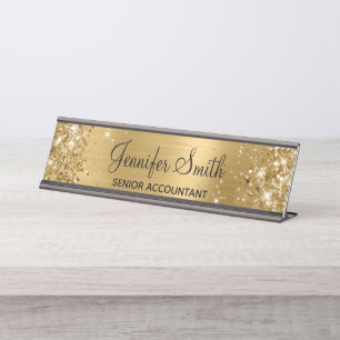Placa De Nombre Relieve metalizado dorado Girly Purpurinoso Faux