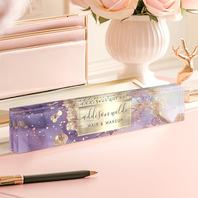Placa De Nombre Relieve metalizado dorado Lilac Purpurina Watercol (Subido por el creador)