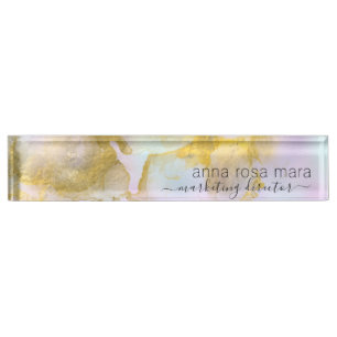 Placa De Nombre *~* Relieve metalizado dorado Pastel Holográgico