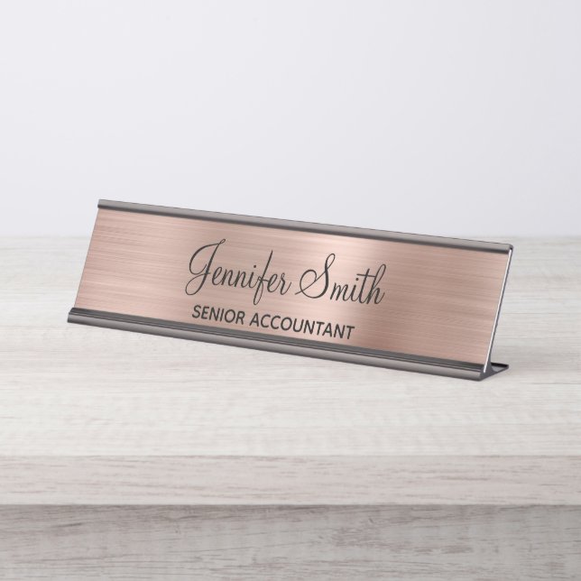 Placa De Nombre Relieve metalizado dorado Rosa de Girly Faux (Anverso)