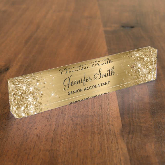 Placa De Nombre Relieve metalizado Girly Purpurinoso Gold Faux (Lateral)