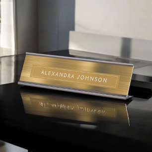 Placa De Nombre Relieve metalizado Metálico Gold Modern Elegant Bu