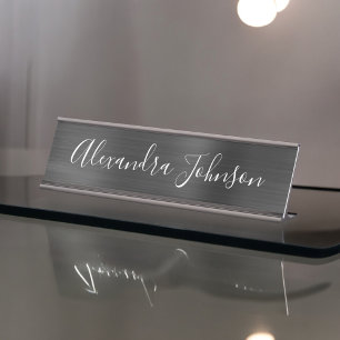 Placa De Nombre Relieve metalizado Metálico Negro Moderno y Elegan
