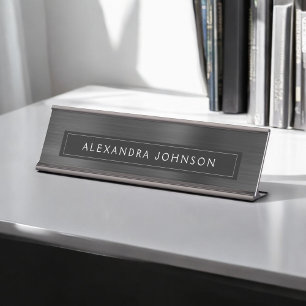 Placa De Nombre Relieve metalizado Metálico Negro Moderno y Elegan