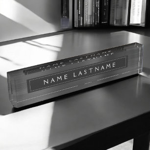 Placa De Nombre Relieve metalizado metálico negro profesional Pers