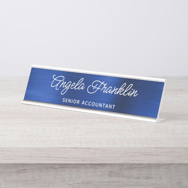 Placa De Nombre Relieve metalizado metálico Royal Navy Blue Faux (Anverso)