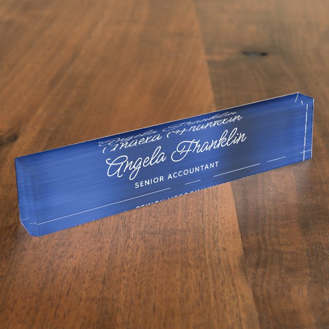 Placa De Nombre Relieve metalizado metálico Royal Navy Blue Faux (Lateral)