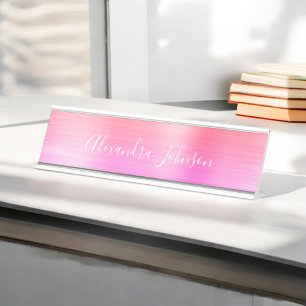 Placa De Nombre Relieve metalizado Ombre Rosado Profesional Modern