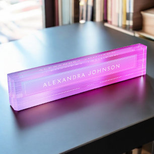 Placa De Nombre Relieve metalizado Pink Purple Moderno profesion