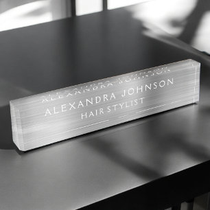 Placa De Nombre Relieve metalizado plateado de lujo moderno