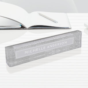 Placa De Nombre Relieve metalizado plateado elegante personalizado
