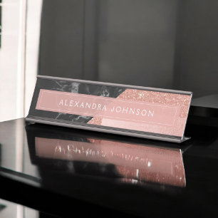 Placa De Nombre Relieve metalizado Rosa Purpurina de espuma de oro