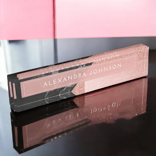Placa De Nombre Relieve metalizado Rosa Purpurina de espuma de oro