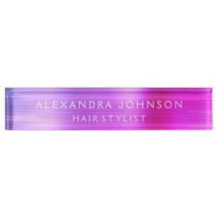 Placa De Nombre Relieve metalizado rosa y morado moderno