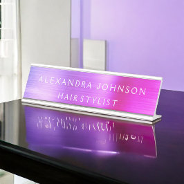 Placa De Nombre Relieve metalizado rosa y morado Negocios modernos