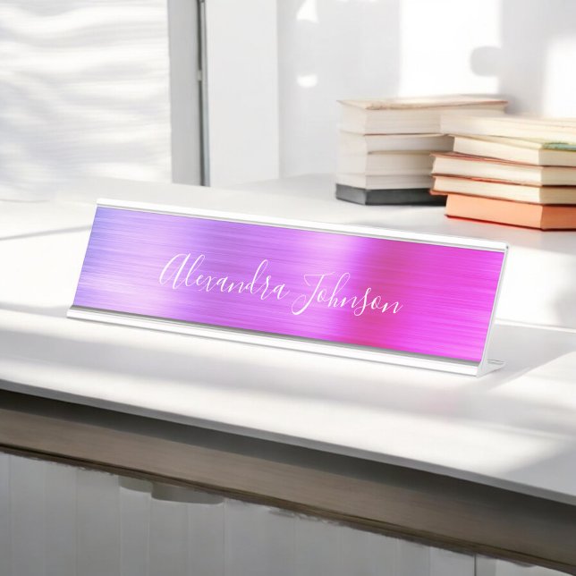 Placa De Nombre Relieve metalizado rosa y morado Ombre moderno Gir (Subido por el creador)