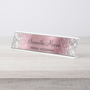Placa De Nombre Relieve metalizado rosado pálido Purpurina platead