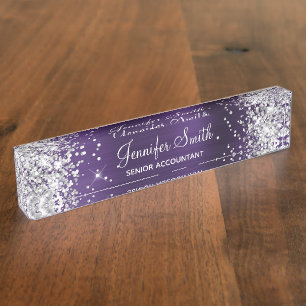 Placa De Nombre Relieve metalizado violeta oscuro de plata Purpuri