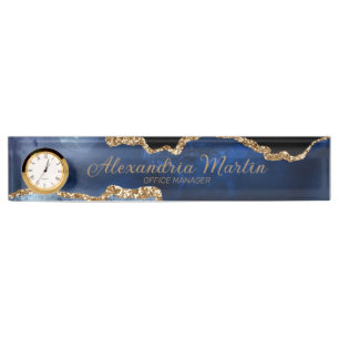 Placa De Nombre Reloj de fuente de secuencia moderna azul marino d