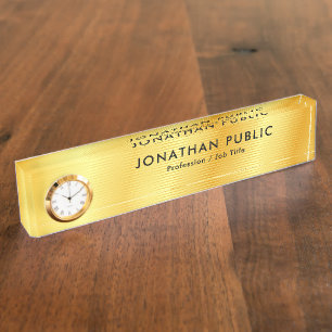 Placa De Nombre Reloj de plantilla moderno elegante de oro negro p