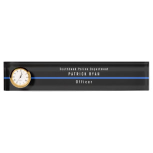 Placa De Nombre Reloj monograma de la policía de la Línea Azul d