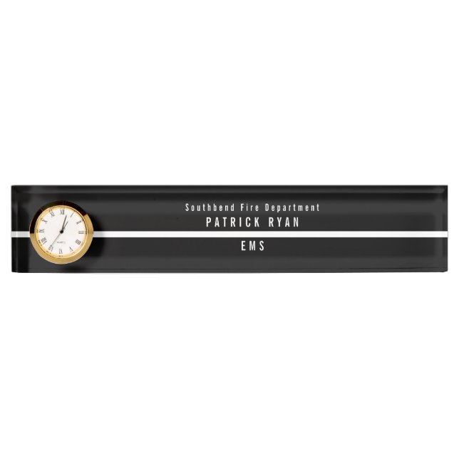 Placa De Nombre Reloj monograma EMS delgado de la línea blanca (Anverso)
