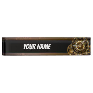 Placa De Nombre Reloj steampunk con engranajes antiguos