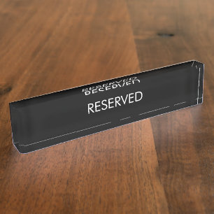 Placa De Nombre Reservado, nombre personalizado texto blanco negro