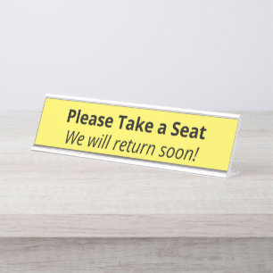 Placa De Nombre Respetable y limpio "Por favor, tome un asiento"