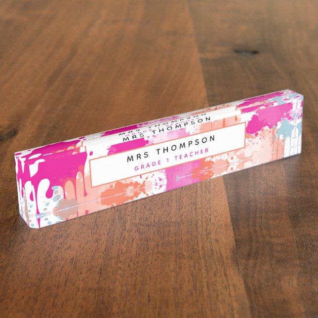 Placa De Nombre Resumen azul rosa naranja Resumen de pinturas mode (Lateral)