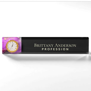Placa De Nombre Resumen Black Purple Gold
