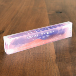 Placa De Nombre Resumen de acuarela azul profesional