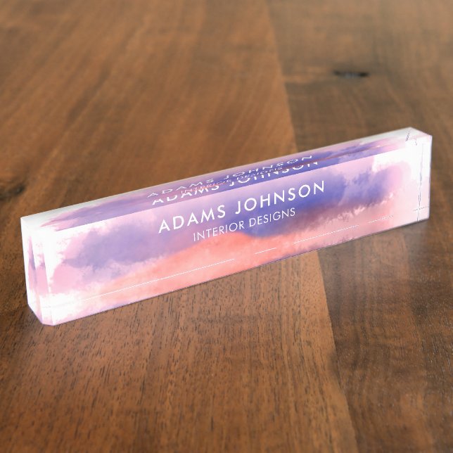 Placa De Nombre Resumen de acuarela azul profesional (Lateral)