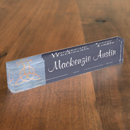 Placa De Nombre Resumen de Triquetra | Blue Gold Celtic Trinity Kn